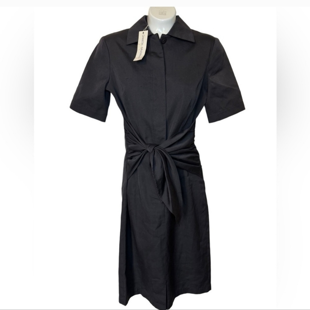 NWT Chantal Gaudreau Made in Italy Black Wrap Front Shirt Dress